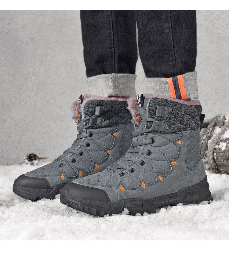 Men's Cotton High-Top Plus Velvet Warm Snow Boots Thick-Soled Hiking Shoes