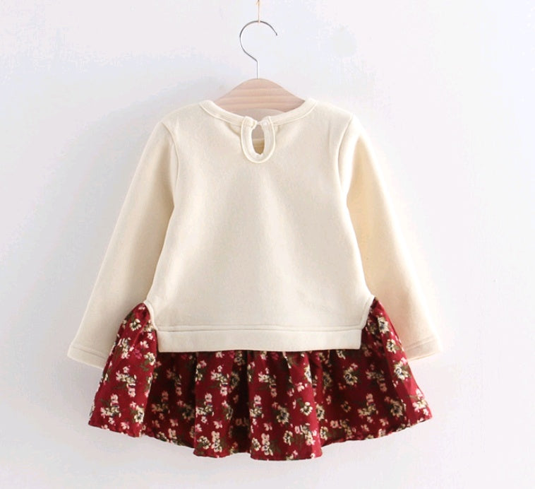 Autumn Girls Floral Bow Velvet Dress | Kids Clothing