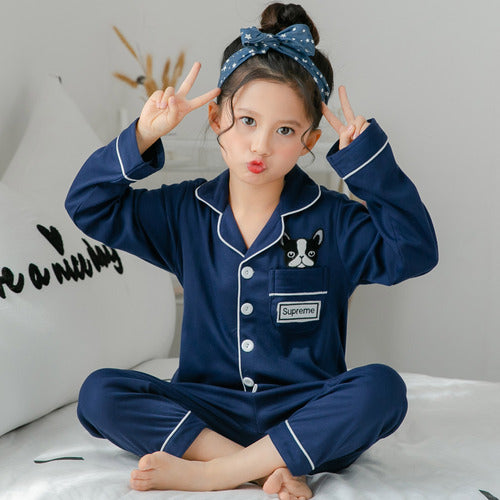 Children's Girls Cotton Pajamas Set – Cute Long-Sleeve Home Wear for Big Kids