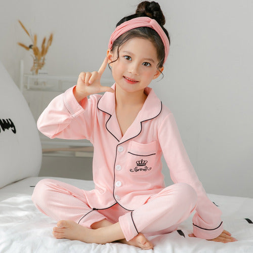 Children's Girls Cotton Pajamas Set – Cute Long-Sleeve Home Wear for Big Kids