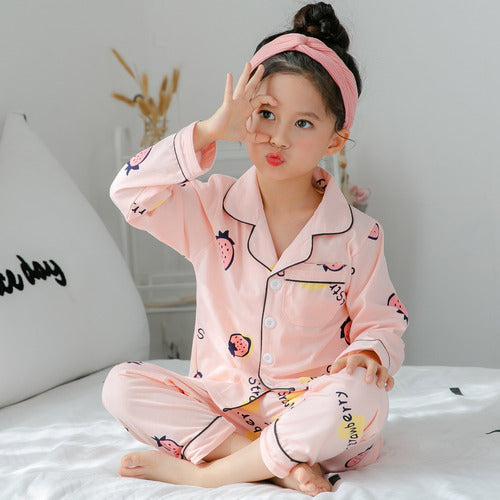 Children's Girls Cotton Pajamas Set – Cute Long-Sleeve Home Wear for Big Kids