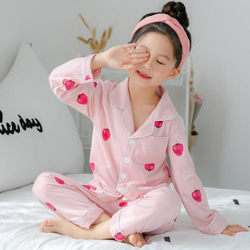 Children's Girls Cotton Pajamas Set – Cute Long-Sleeve Home Wear for Big Kids