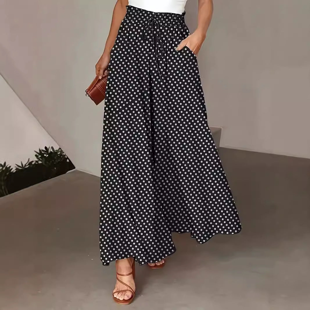 Polka Dot Print Trousers Fashion Loose Elastic Waist Wide-leg Pants