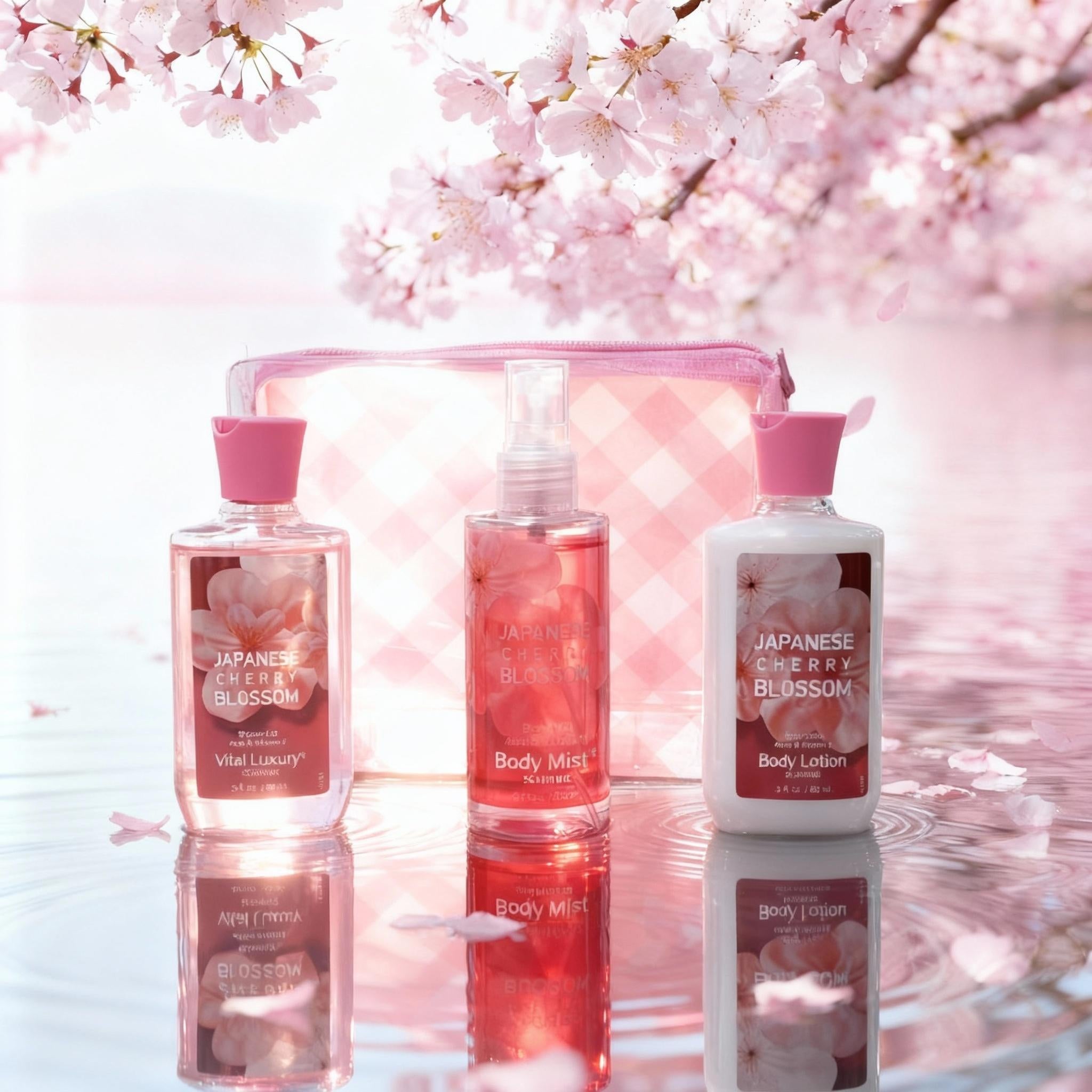 3-piece Set Japanese Cherry Blossom Spa Set With Natural Extracts-Shower Gel, Body Lotion, Body Mist, Bath And Body Gift Set For Women And Girls, Body Care Travel Set For Birthday Mother's Day Gifts