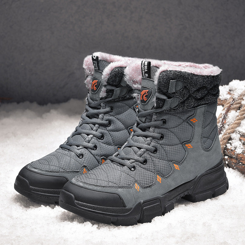 Men's Cotton High-Top Plus Velvet Warm Snow Boots Thick-Soled Hiking Shoes