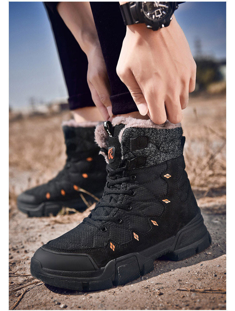 Men's Cotton High-Top Plus Velvet Warm Snow Boots Thick-Soled Hiking Shoes