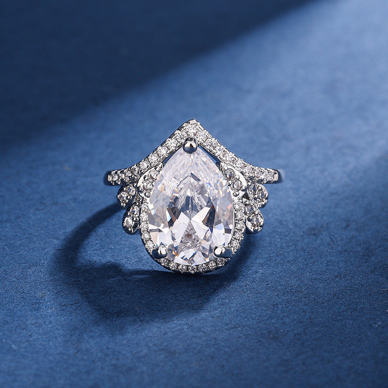 Water Drop Pendant Necklace Ring Stud Earrings Three-piece Set