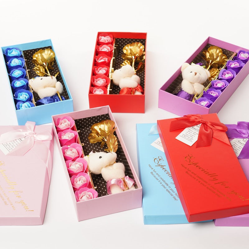 Valentine's Day Rose Gift Box 24k Gold Foil Rose Soap Flower