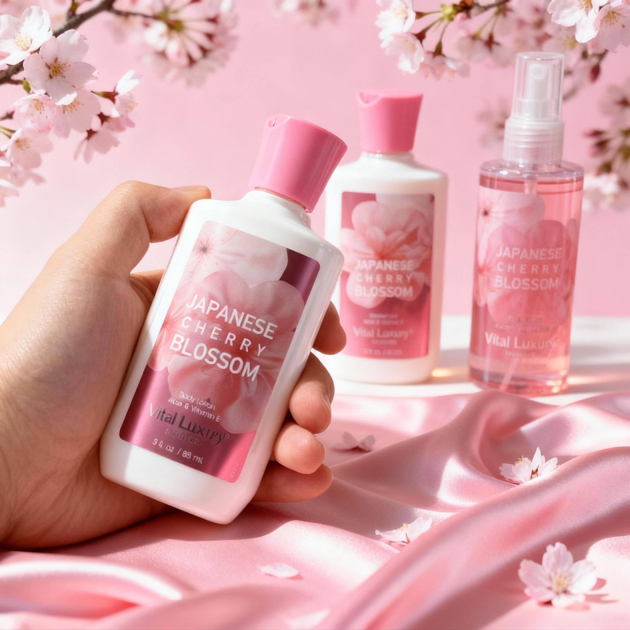 3-piece Set Japanese Cherry Blossom Spa Set With Natural Extracts-Shower Gel, Body Lotion, Body Mist, Bath And Body Gift Set For Women And Girls, Body Care Travel Set For Birthday Mother's Day Gifts