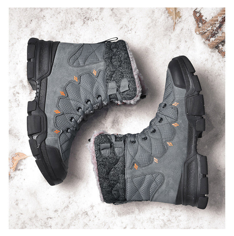 Men's Cotton High-Top Plus Velvet Warm Snow Boots Thick-Soled Hiking Shoes