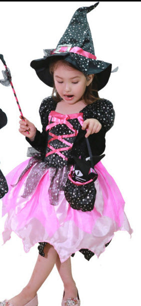 Toddler Halloween witch cosplay outfit with hat and dress