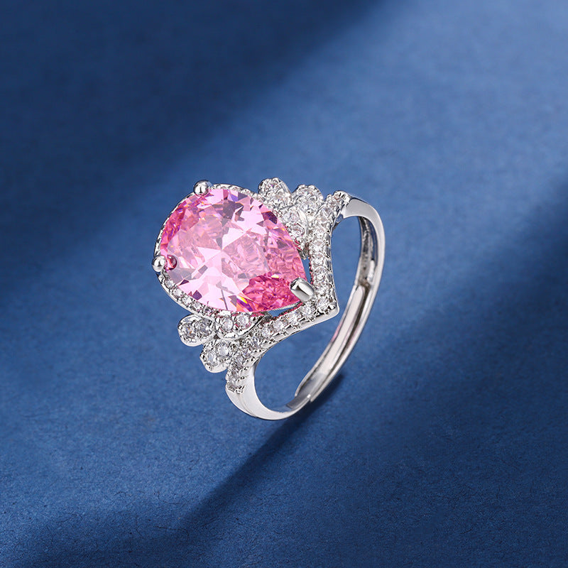 Water Drop Pendant Necklace Ring Stud Earrings Three-piece Set