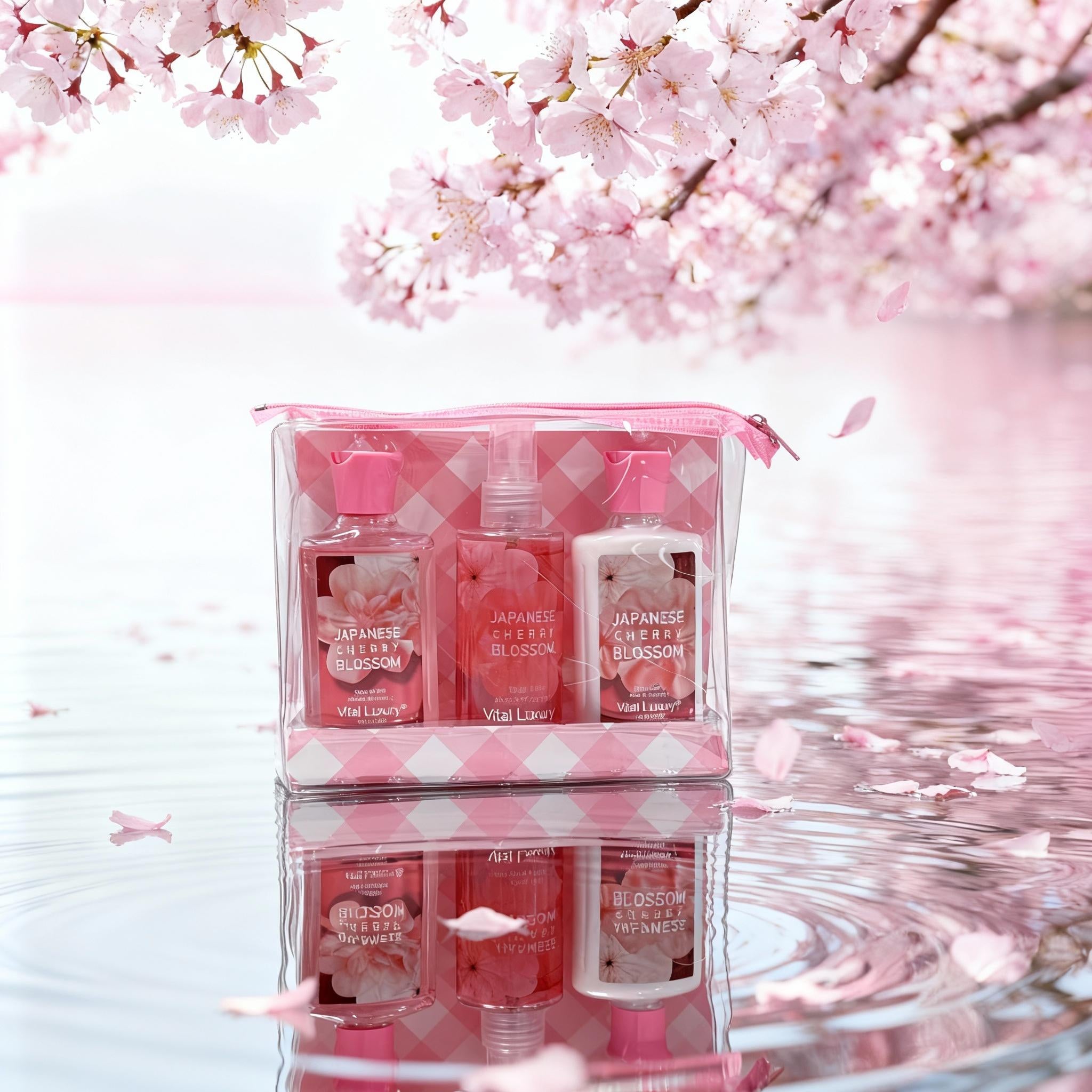 3-piece Set Japanese Cherry Blossom Spa Set With Natural Extracts-Shower Gel, Body Lotion, Body Mist, Bath And Body Gift Set For Women And Girls, Body Care Travel Set For Birthday Mother's Day Gifts
