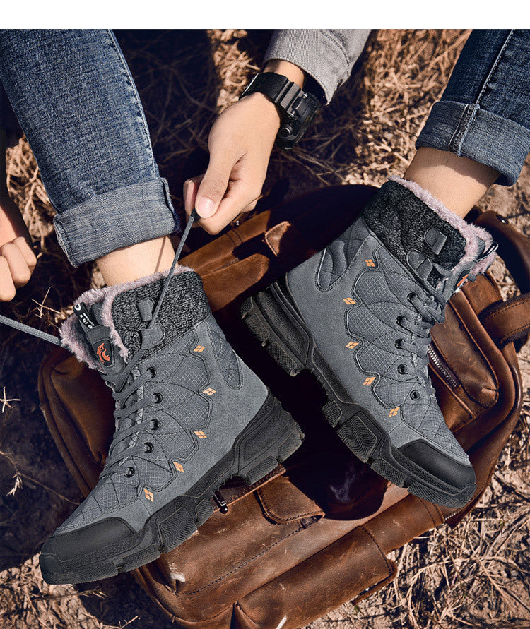 Men's Cotton High-Top Plus Velvet Warm Snow Boots Thick-Soled Hiking Shoes