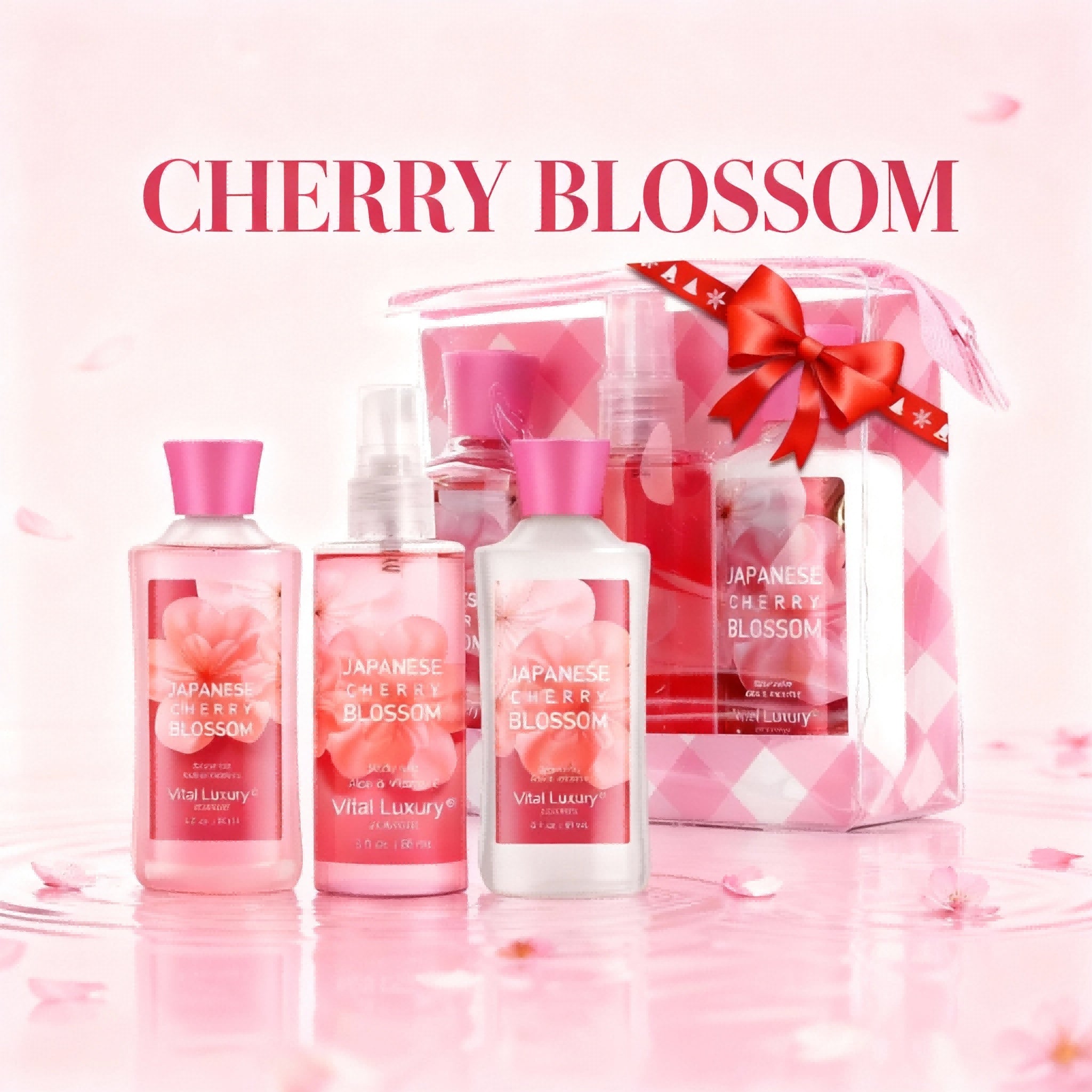 3-piece Set Japanese Cherry Blossom Spa Set With Natural Extracts-Shower Gel, Body Lotion, Body Mist, Bath And Body Gift Set For Women And Girls, Body Care Travel Set For Birthday Mother's Day Gifts