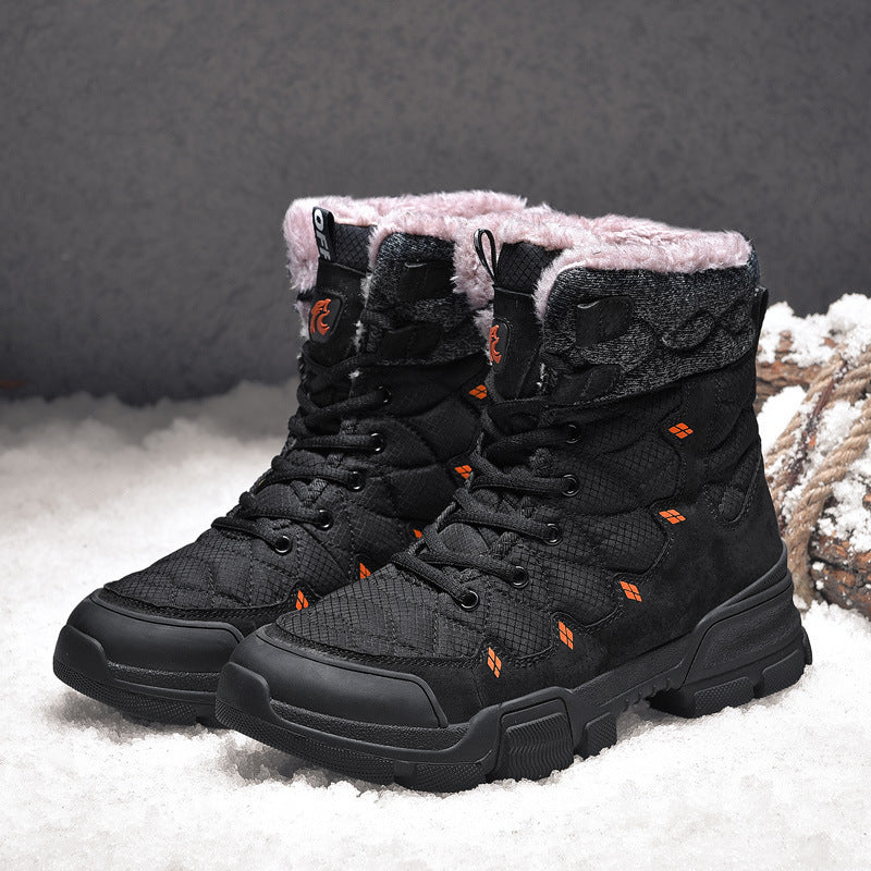 Men's Cotton High-Top Plus Velvet Warm Snow Boots Thick-Soled Hiking Shoes