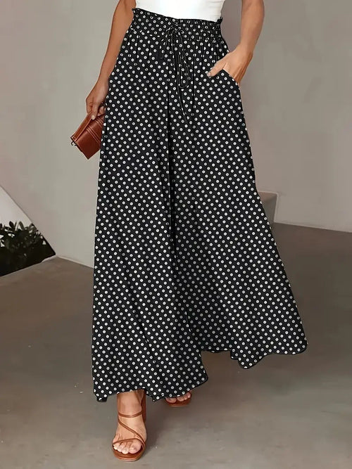 Polka Dot Print Trousers Fashion Loose Elastic Waist Wide-leg Pants