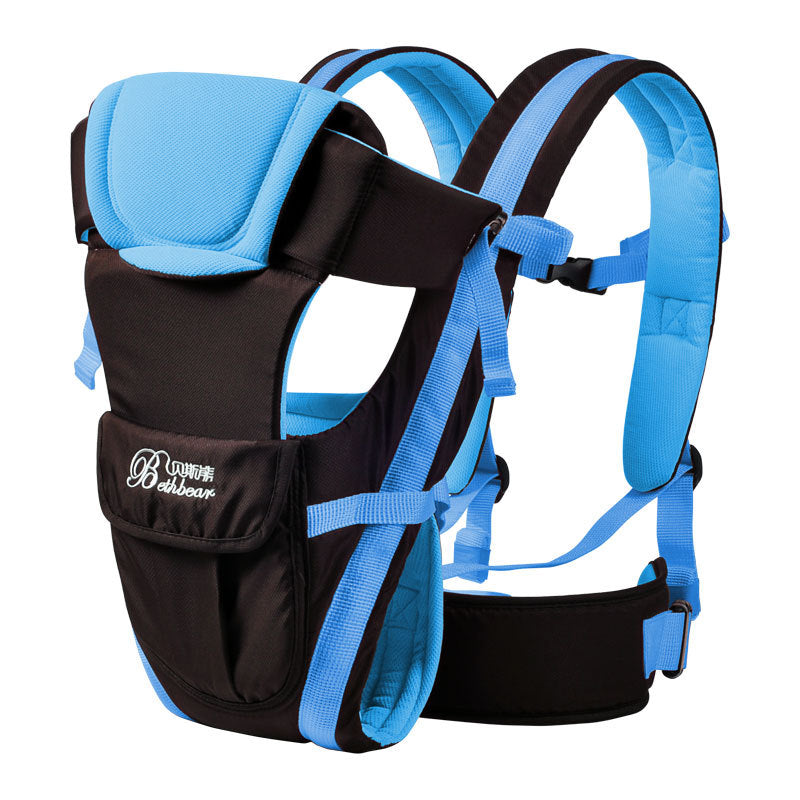 Ergonomic baby carrier with hip seat for back pain relief.