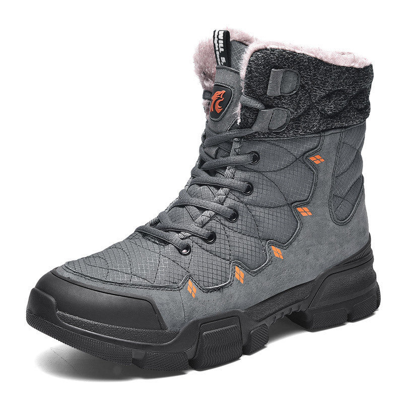 Men's Cotton High-Top Plus Velvet Warm Snow Boots Thick-Soled Hiking Shoes