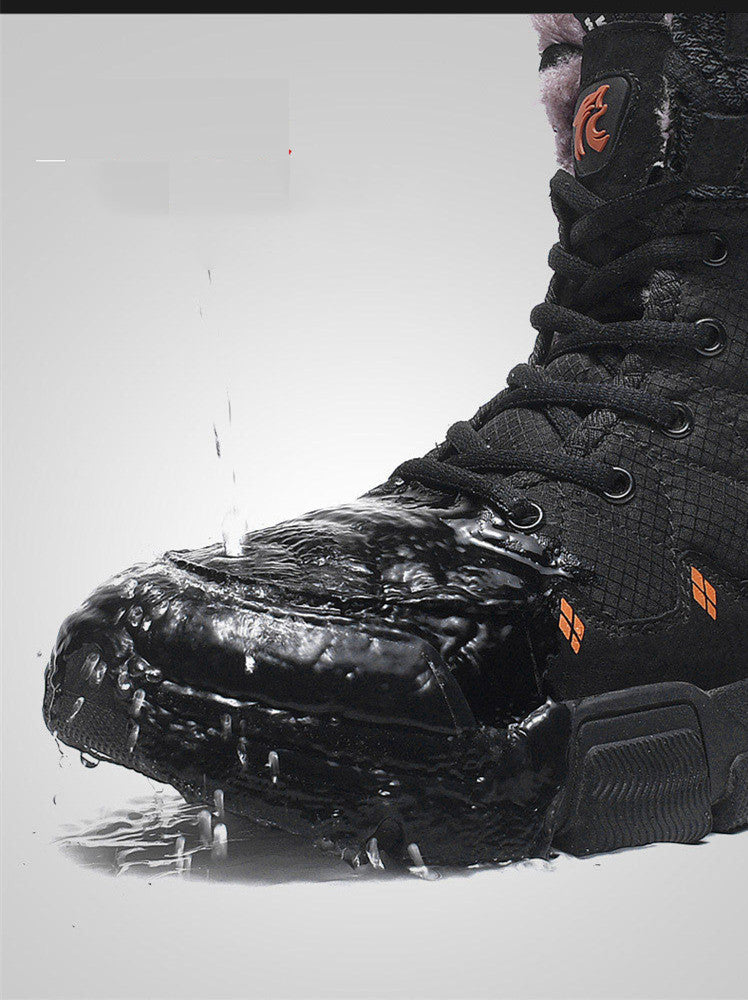 Men's Cotton High-Top Plus Velvet Warm Snow Boots Thick-Soled Hiking Shoes