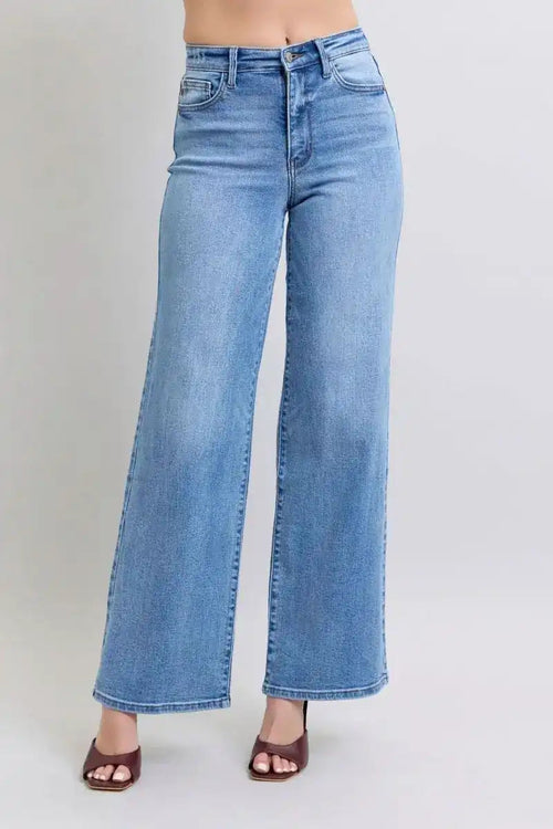 Judy Blue High Waist Vintage Wash Retro Wide Leg Denim Jeans 82625