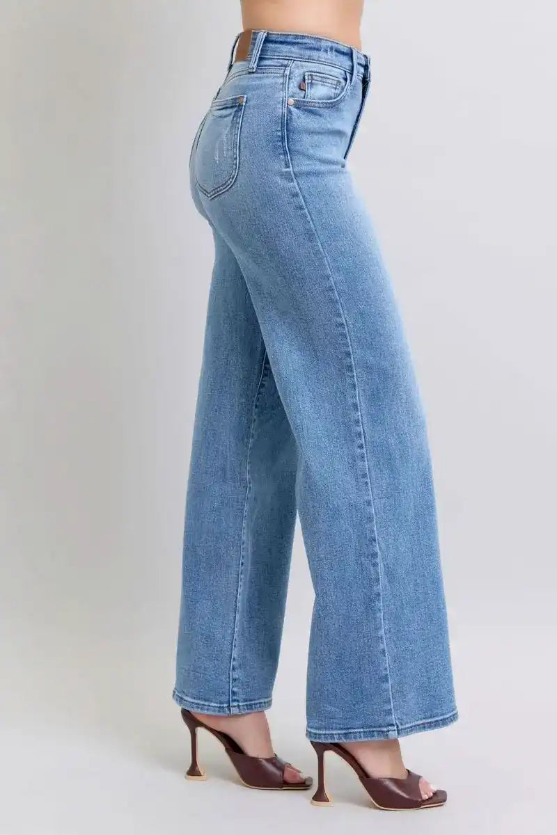 Judy Blue High Waist Vintage Wash Retro Wide Leg Denim Jeans 82625