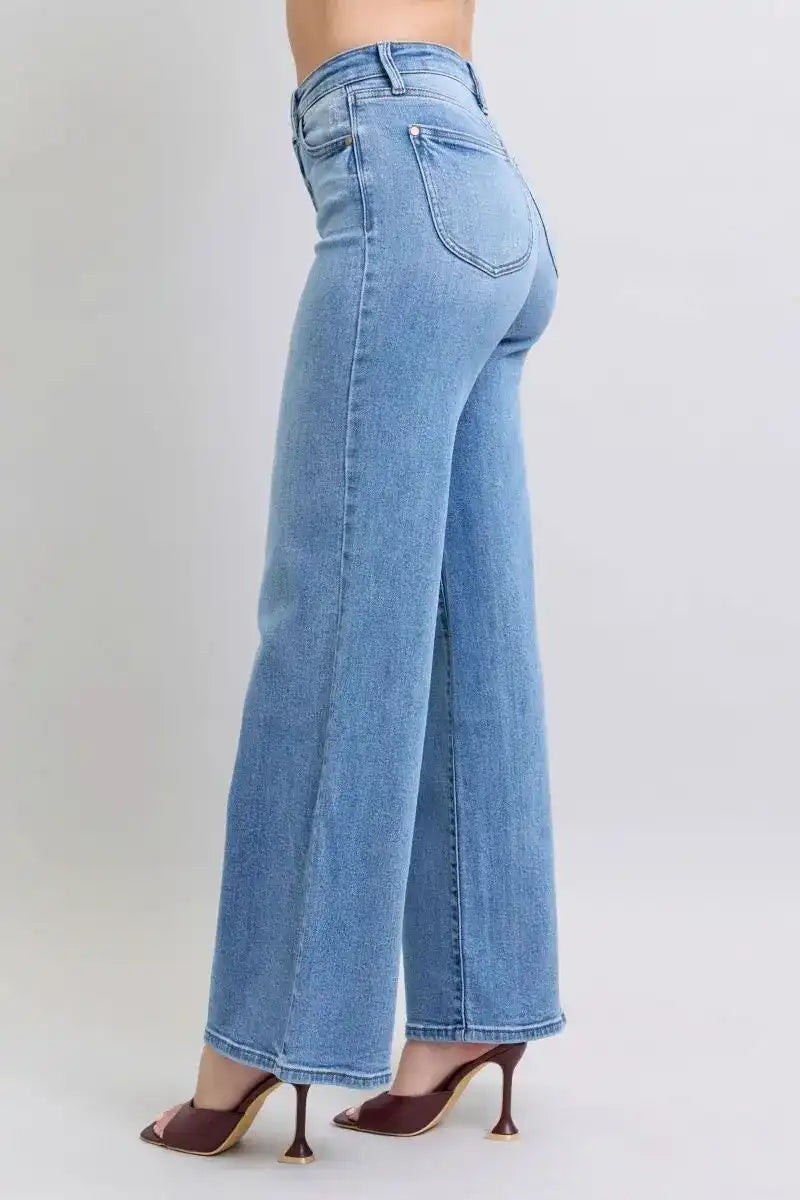 Judy Blue High Waist Vintage Wash Retro Wide Leg Denim Jeans 82625