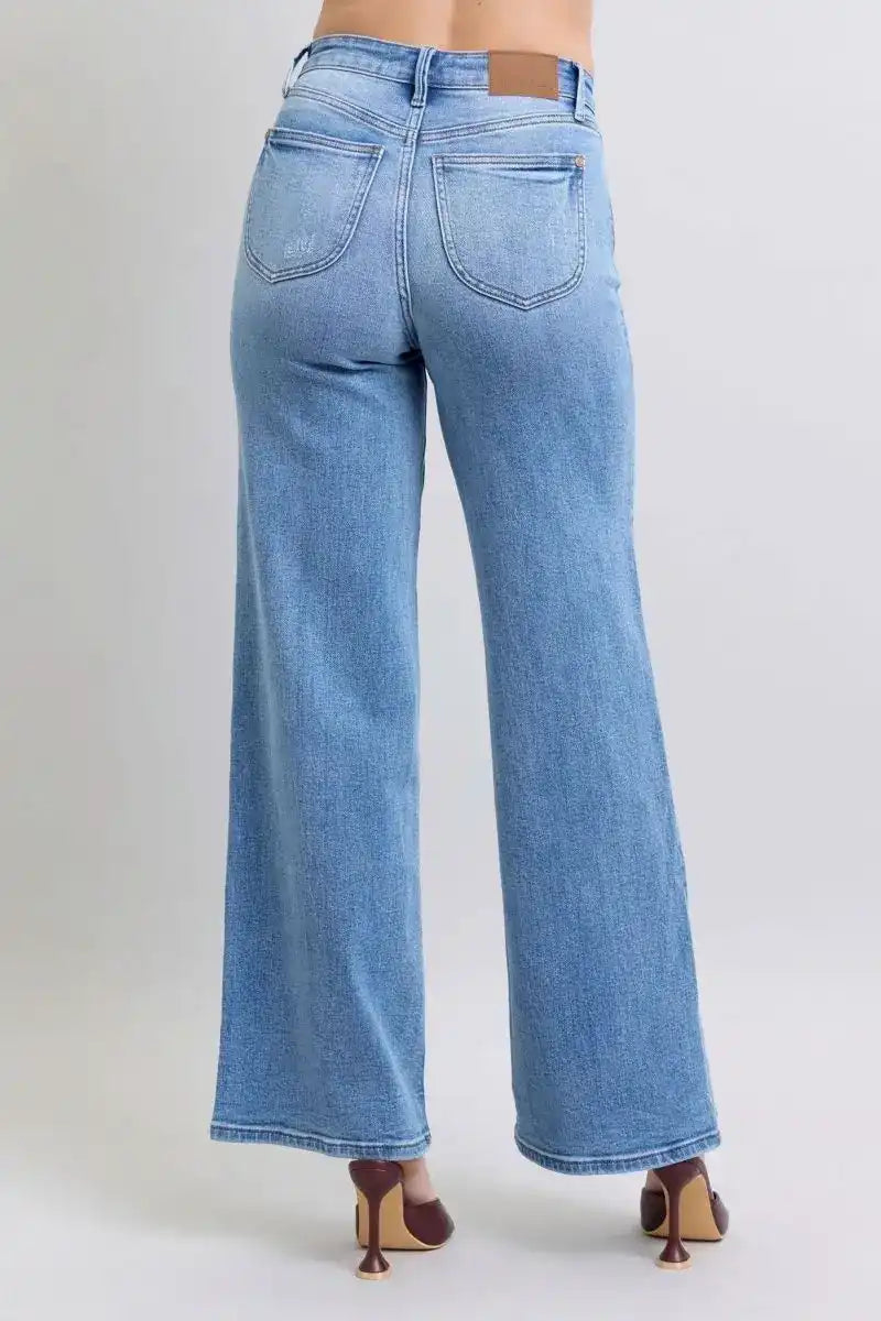 Judy Blue High Waist Vintage Wash Retro Wide Leg Denim Jeans 82625