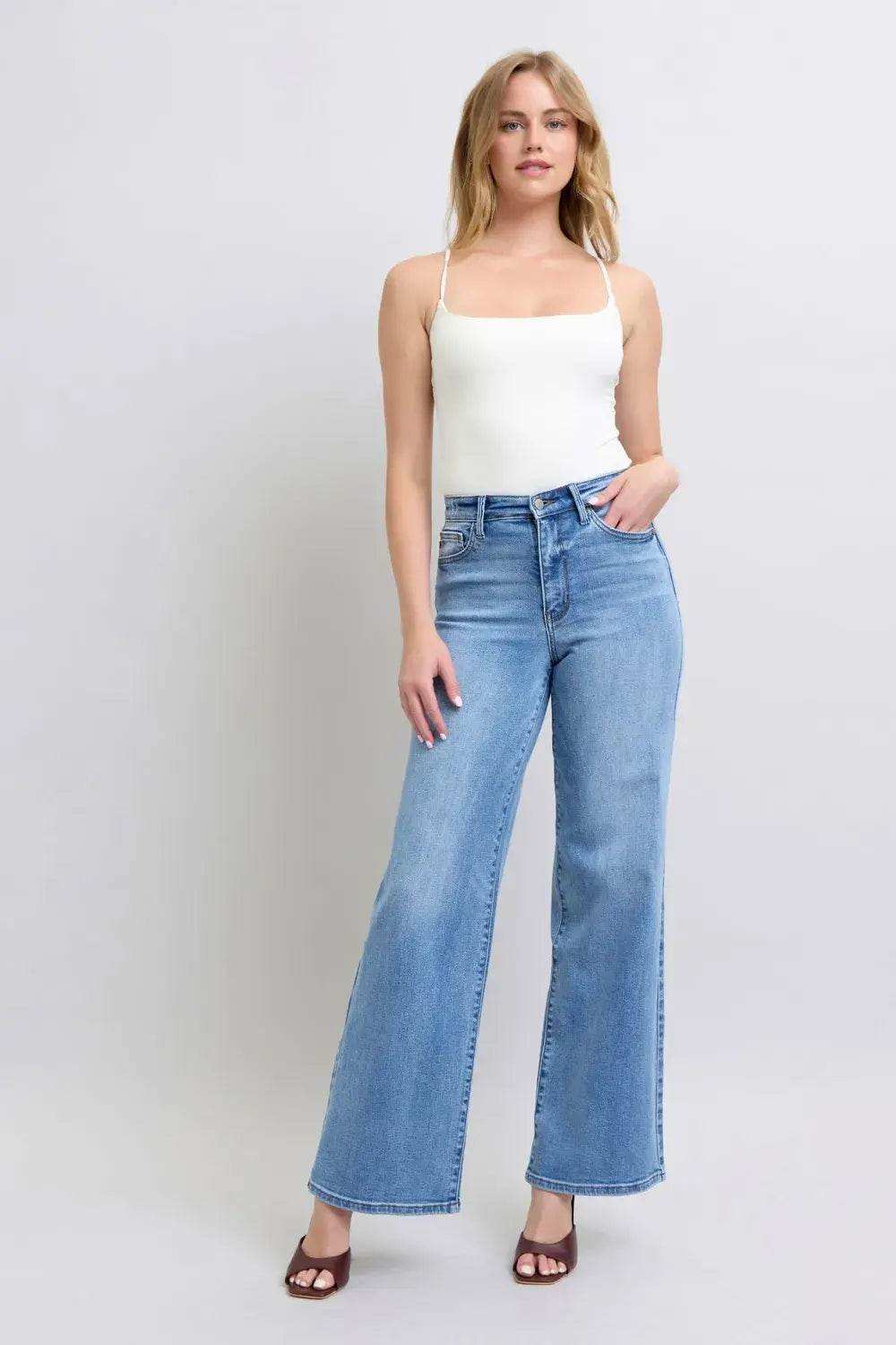 Judy Blue High Waist Vintage Wash Retro Wide Leg Denim Jeans 82625