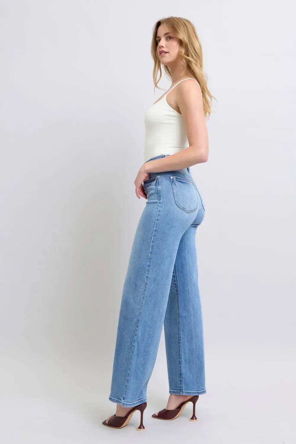 Judy Blue High Waist Vintage Wash Retro Wide Leg Denim Jeans 82625