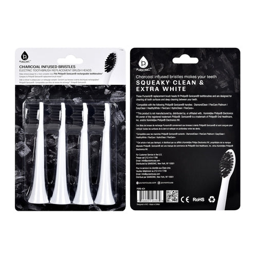 Pursonic Replacement Toothbrush Heads Charcoal Infused Bristles,