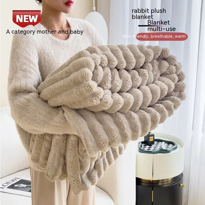 Soft Wind Bubble Velvet Rabbit Fur Blanket – Double-Sided Warm Throw