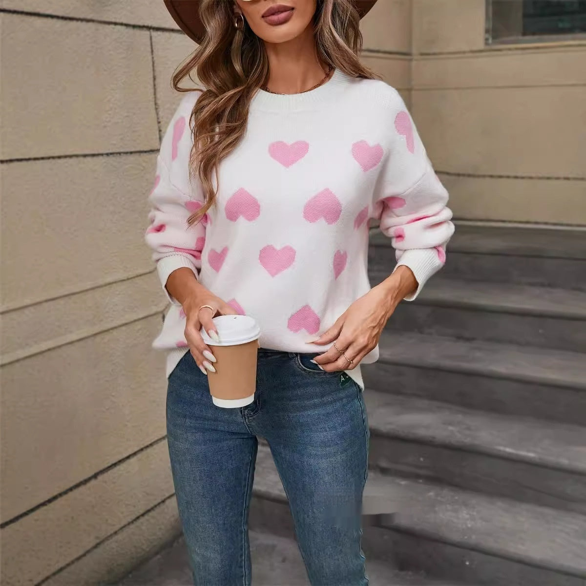 New Womens Heart Shaped Sweater For Valentines Day Crew Neck Plus Size