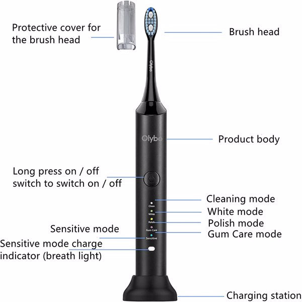 Electric Toothbrush 5 Modes with 6 Brush Heads