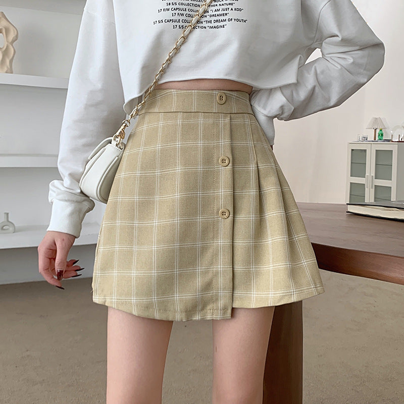 High Waist Slim Fashion Casual Plaid Pleated Skirt