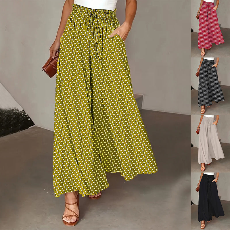Polka Dot Print Trousers Fashion Loose Elastic Waist Wide-leg Pants