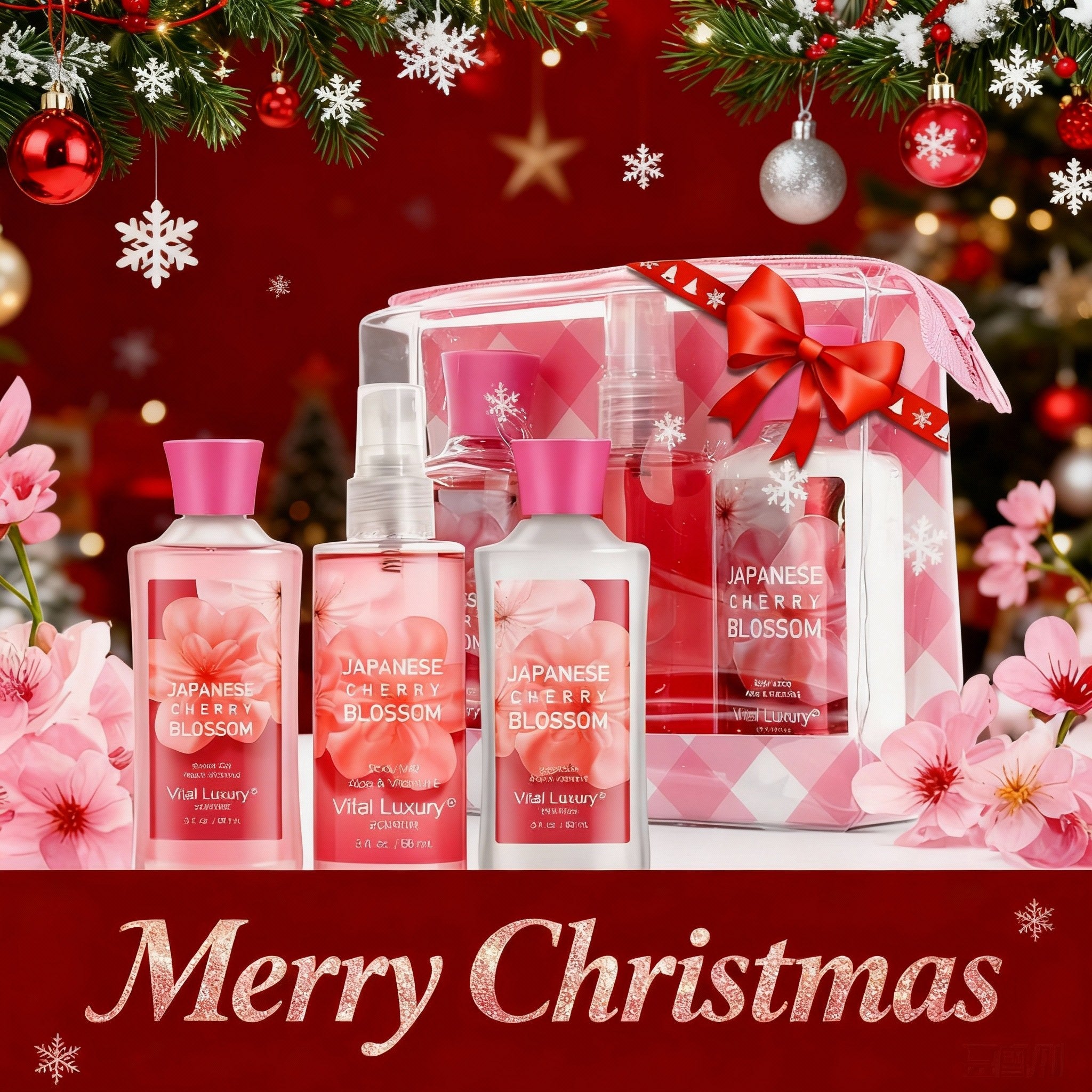 3-piece Set Japanese Cherry Blossom Spa Set With Natural Extracts-Shower Gel, Body Lotion, Body Mist, Bath And Body Gift Set For Women And Girls, Body Care Travel Set For Birthday Mother's Day Gifts