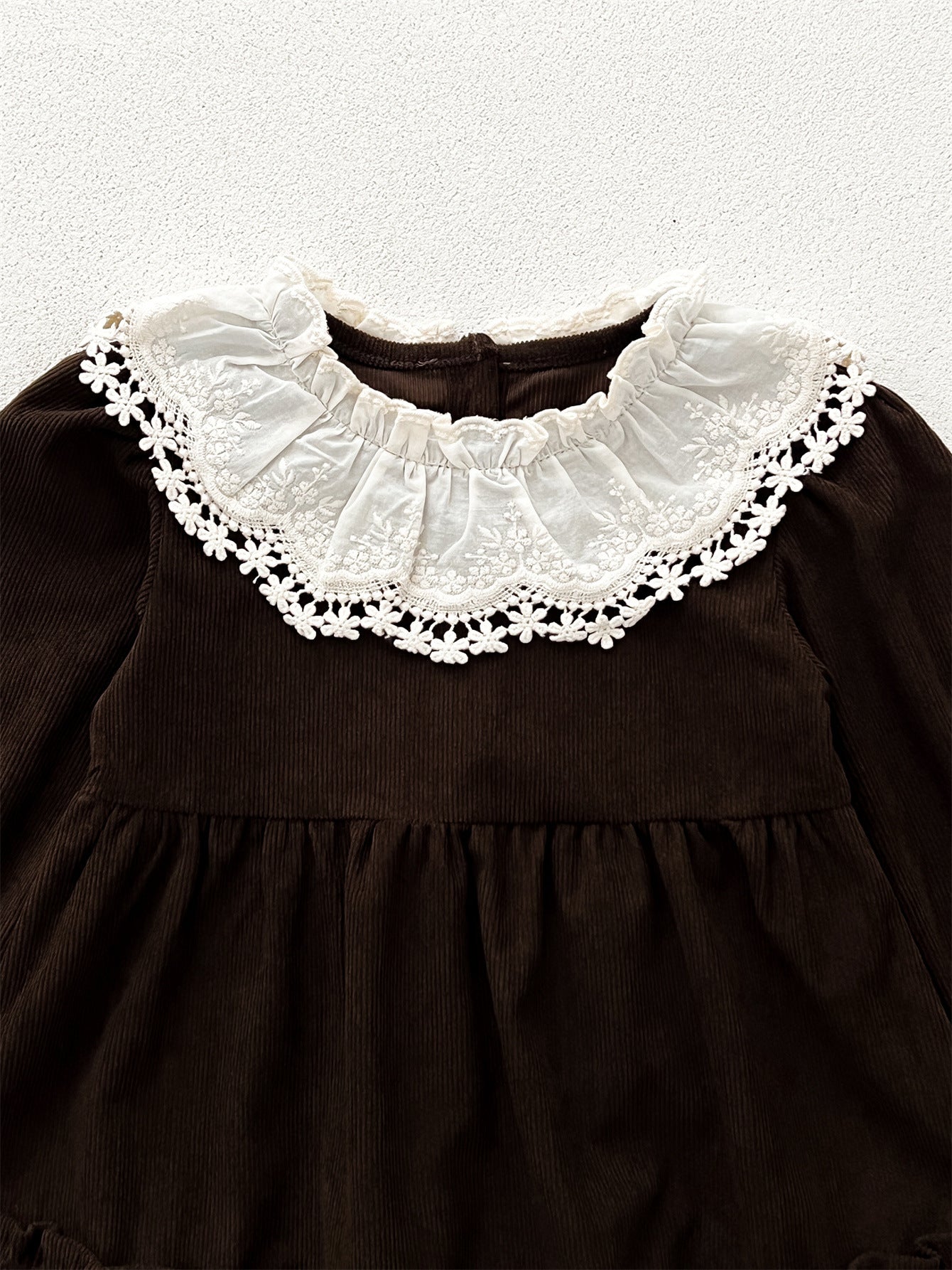 Spring and Autumn Corduroy Long-sleeved Dress with Lace Collar for