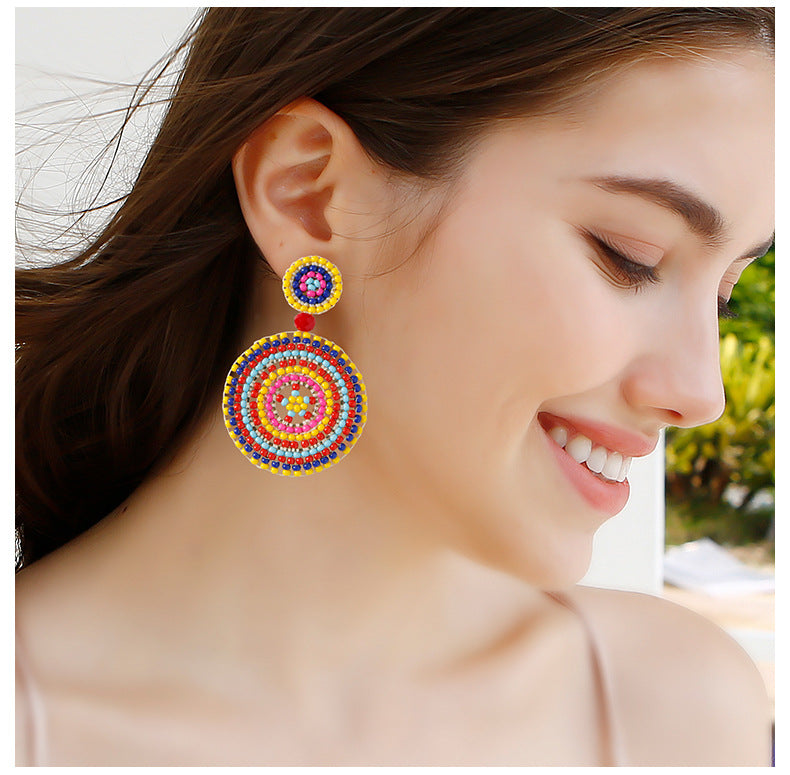 Retro Ethnic Style Lightweight Hand-woven Bead Earrings