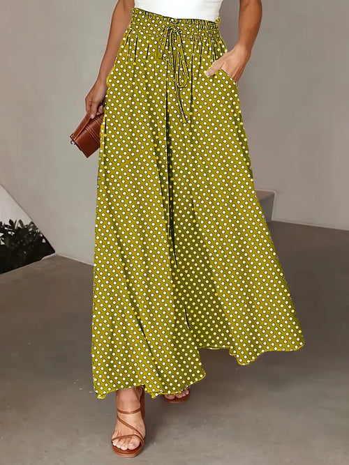 Polka Dot Print Trousers Fashion Loose Elastic Waist Wide-leg Pants
