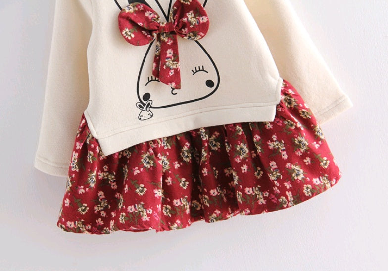 Autumn Girls Floral Bow Velvet Dress | Kids Clothing