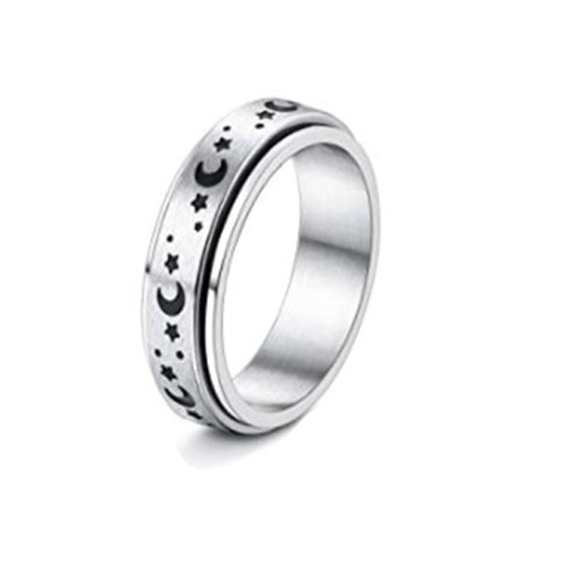 Stainless Steel Rotatable Spinner Ring Moon Stars Relieve Anxiety Rings