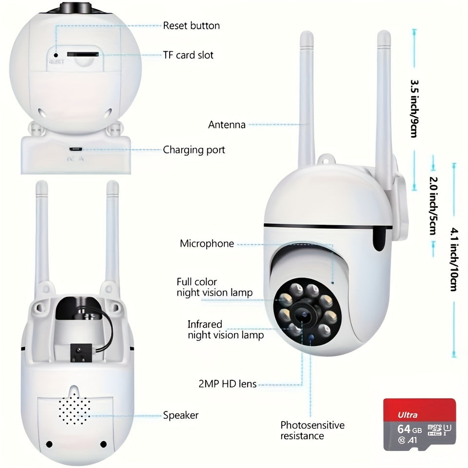 360 degree wireless outdoor security camera with night vision