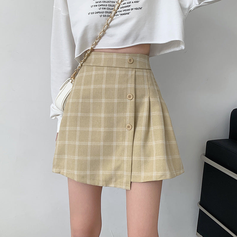 High Waist Slim Fashion Casual Plaid Pleated Skirt