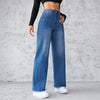 Fashion Straight Wide-leg Jeans Casual High-waist Non-elastic Womens