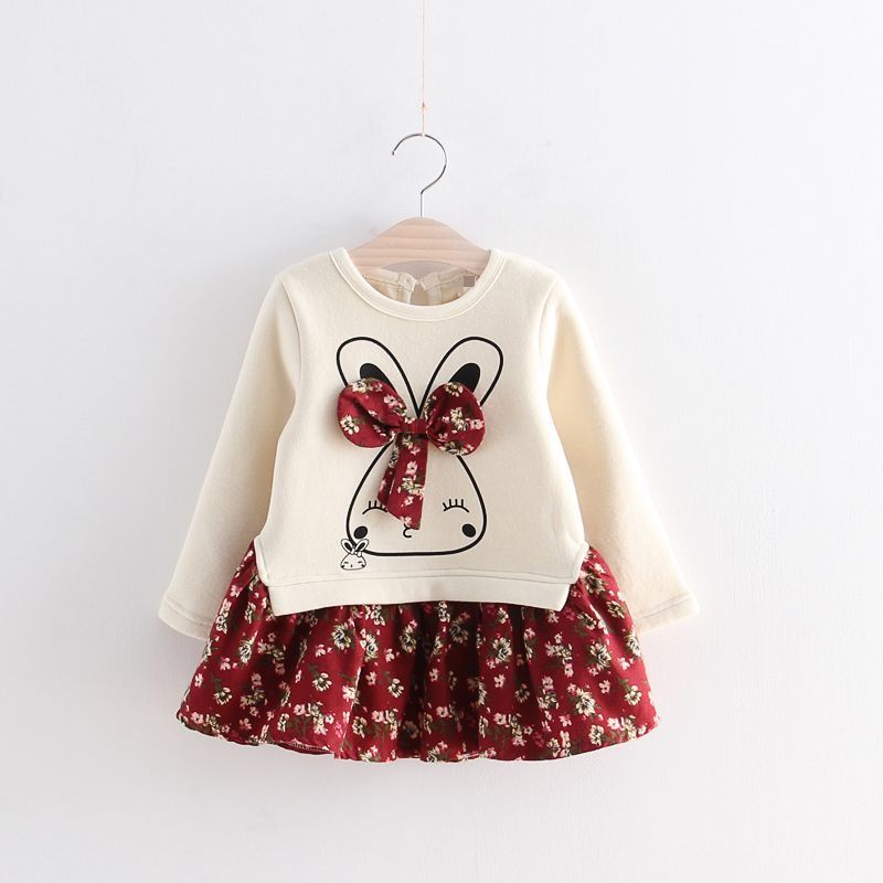 Autumn Girls Floral Bow Velvet Dress | Kids Clothing