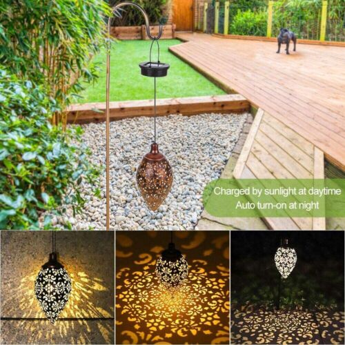 Solar LED Hanging Lantern Metal Garden Patio Decor Lights