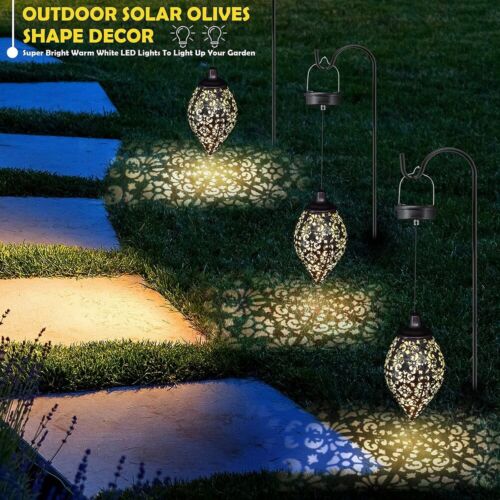 Solar LED Hanging Lantern Metal Garden Patio Decor Lights