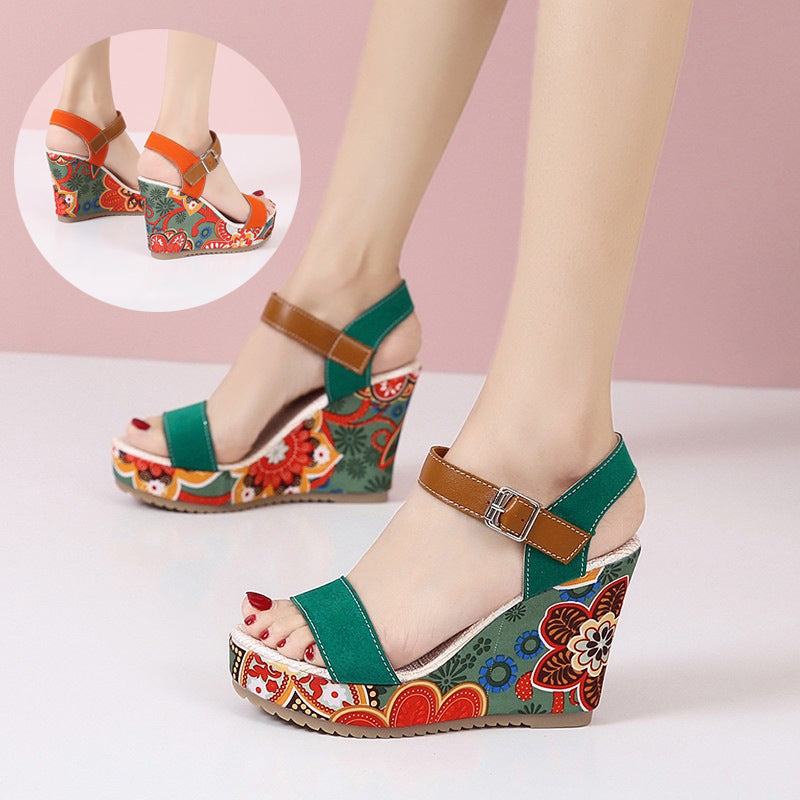 Embroidered Wedge Sandals