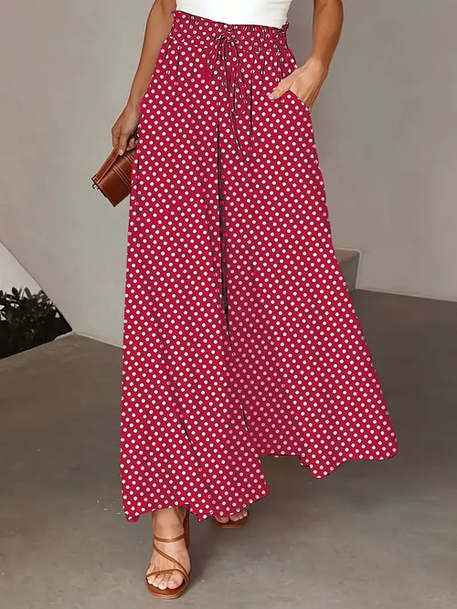 Polka Dot Print Trousers Fashion Loose Elastic Waist Wide-leg Pants